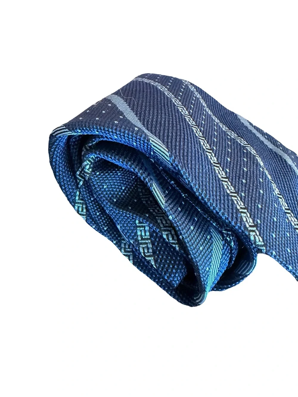 Versace 100% Silk Blue Stripe Print Neck Tie Luxury Designer Work Office